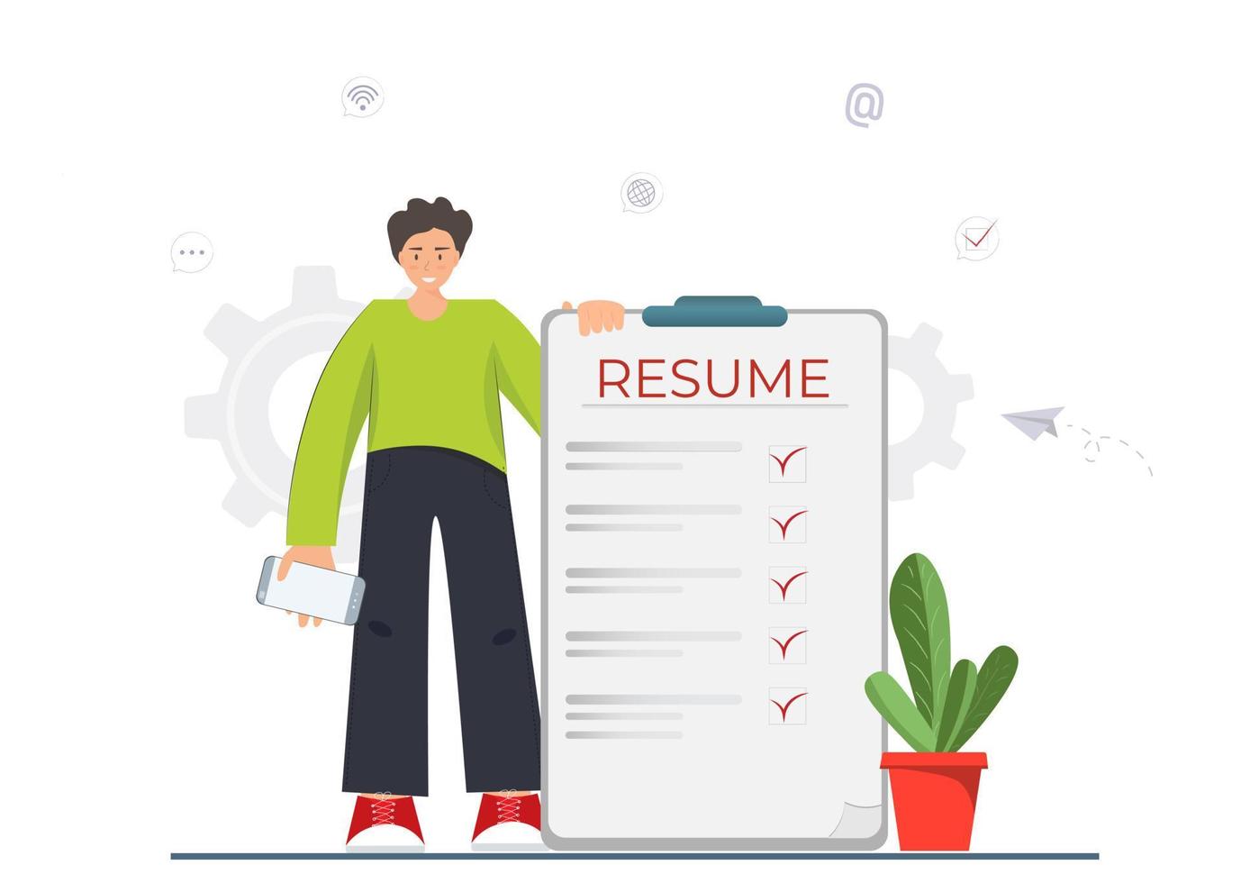 Tiny man searching for work, hr agency, team building, human resources management, personnel hiring, employment contract, job offer, flat vector illustration