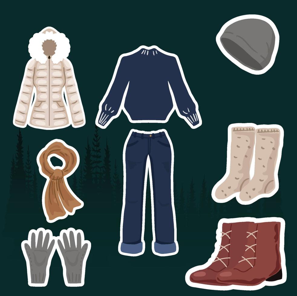 Blue winter clothes collection vector