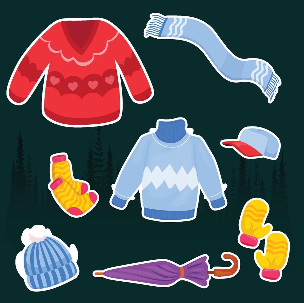 Hand Drawn Colorful Winter Clothes vector