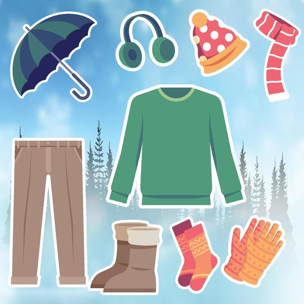 winter clothes essentials flat vector design