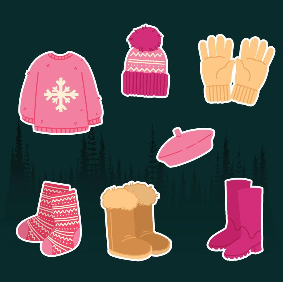 Cute cartoon doodles with female winter wear, sweaters vector