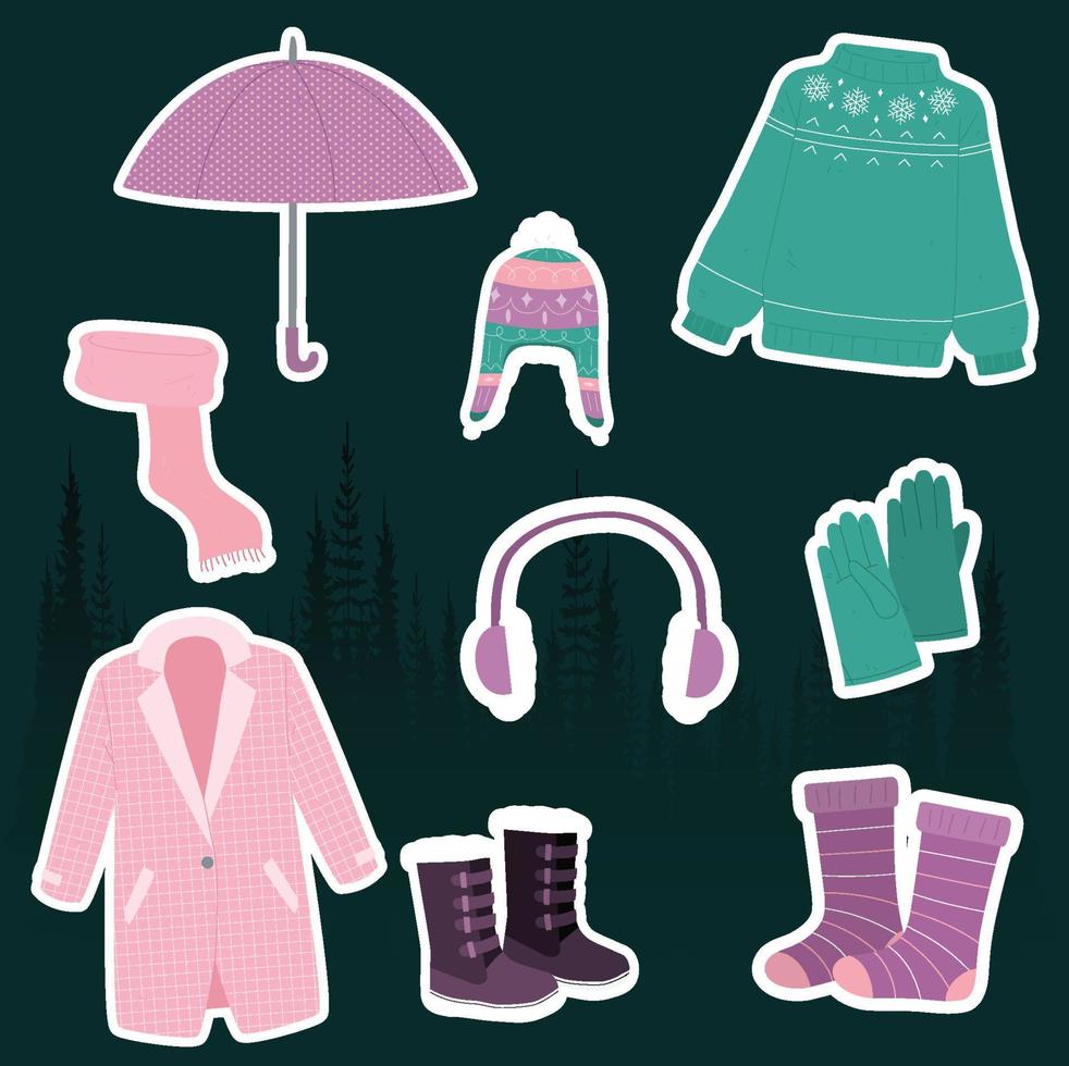 Warm woolen clothes vector illustrations set