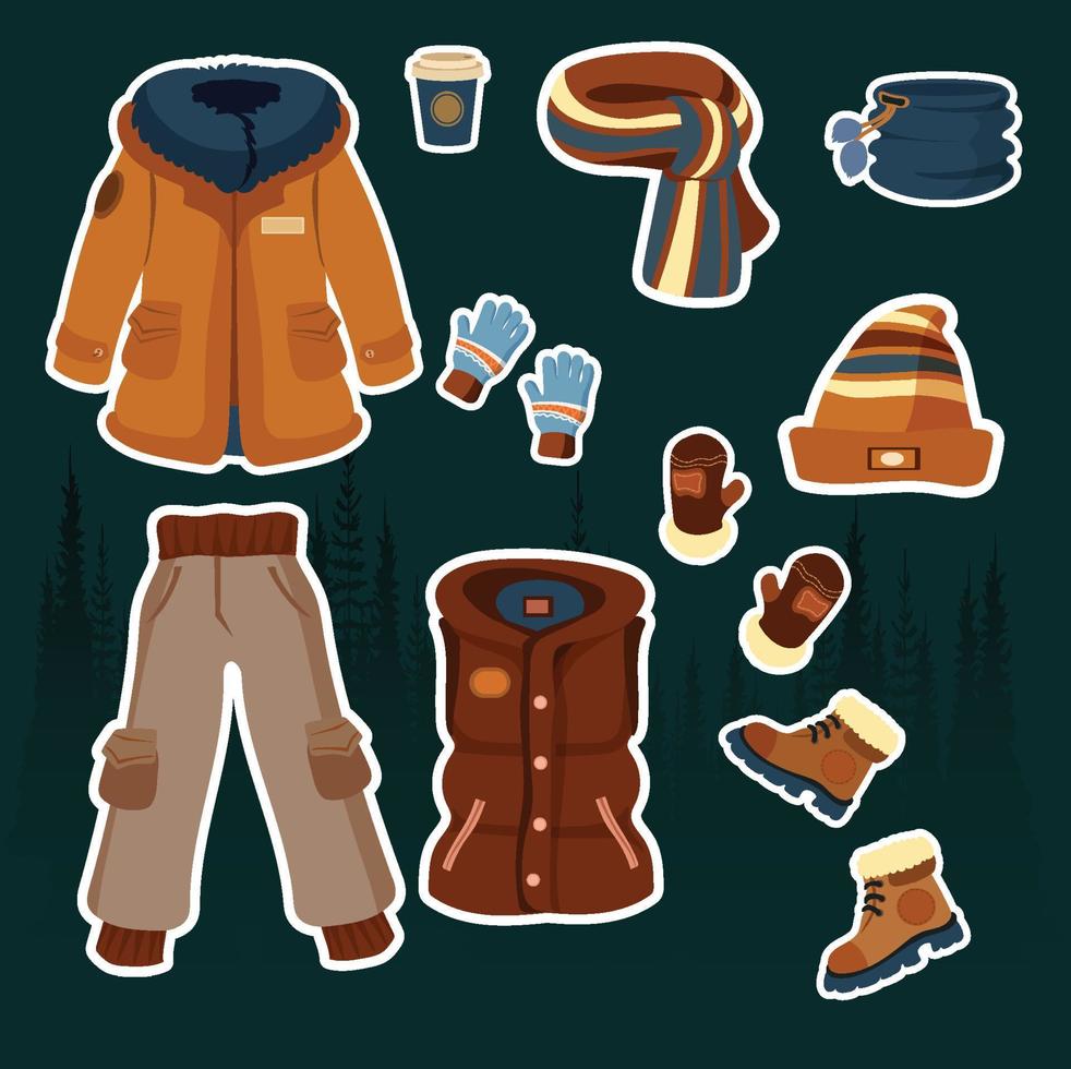 conjunto de vector de ropa de invierno marrón