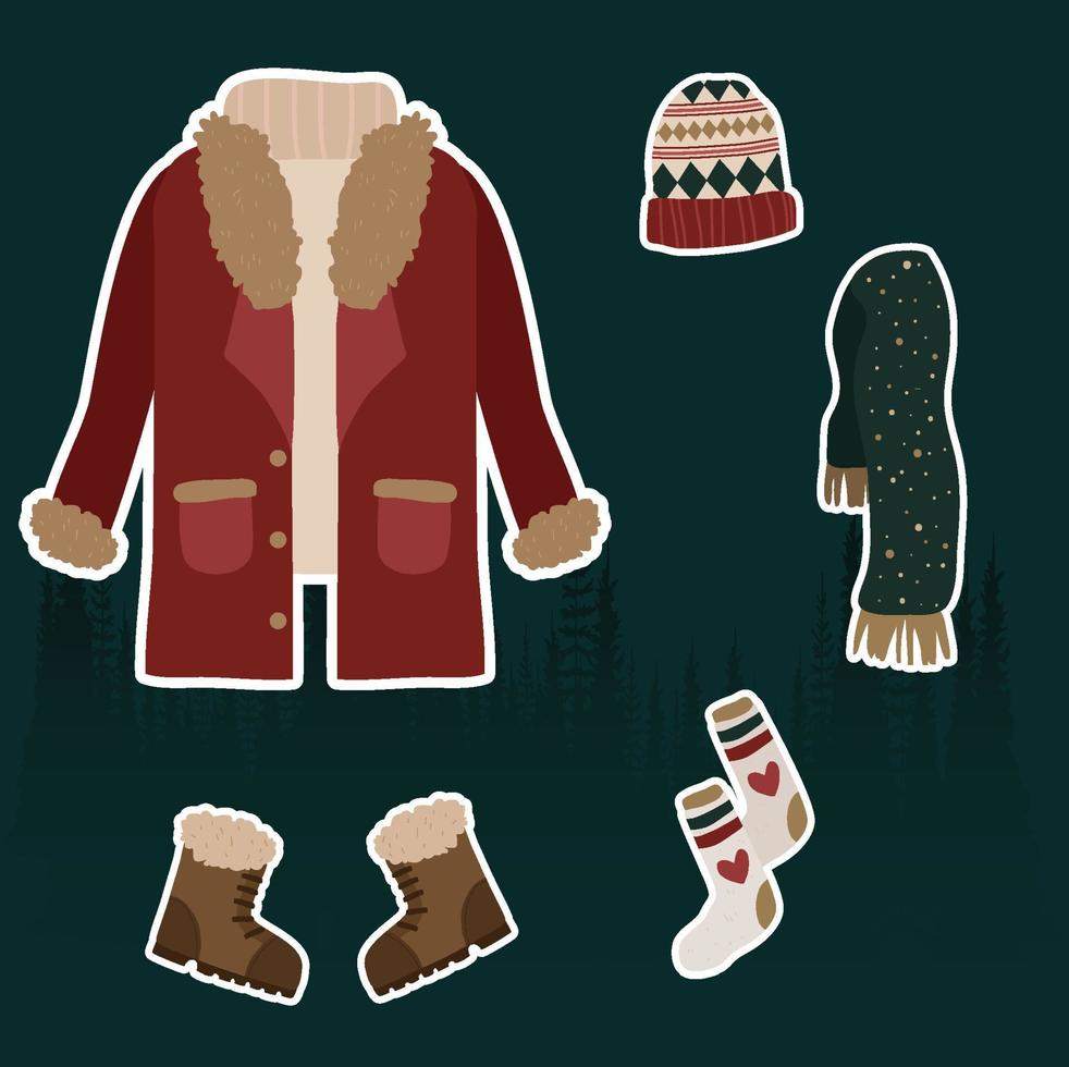 conjunto de ropa de invierno compuesto por ropa para mujer vector