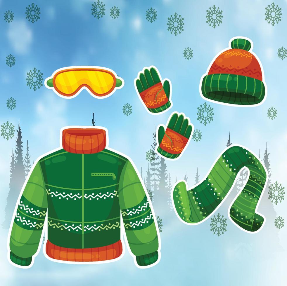 Winter clothing cute stickers vector