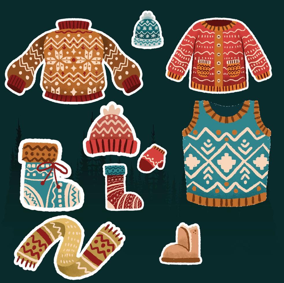 Set of stylish winter clothes vector