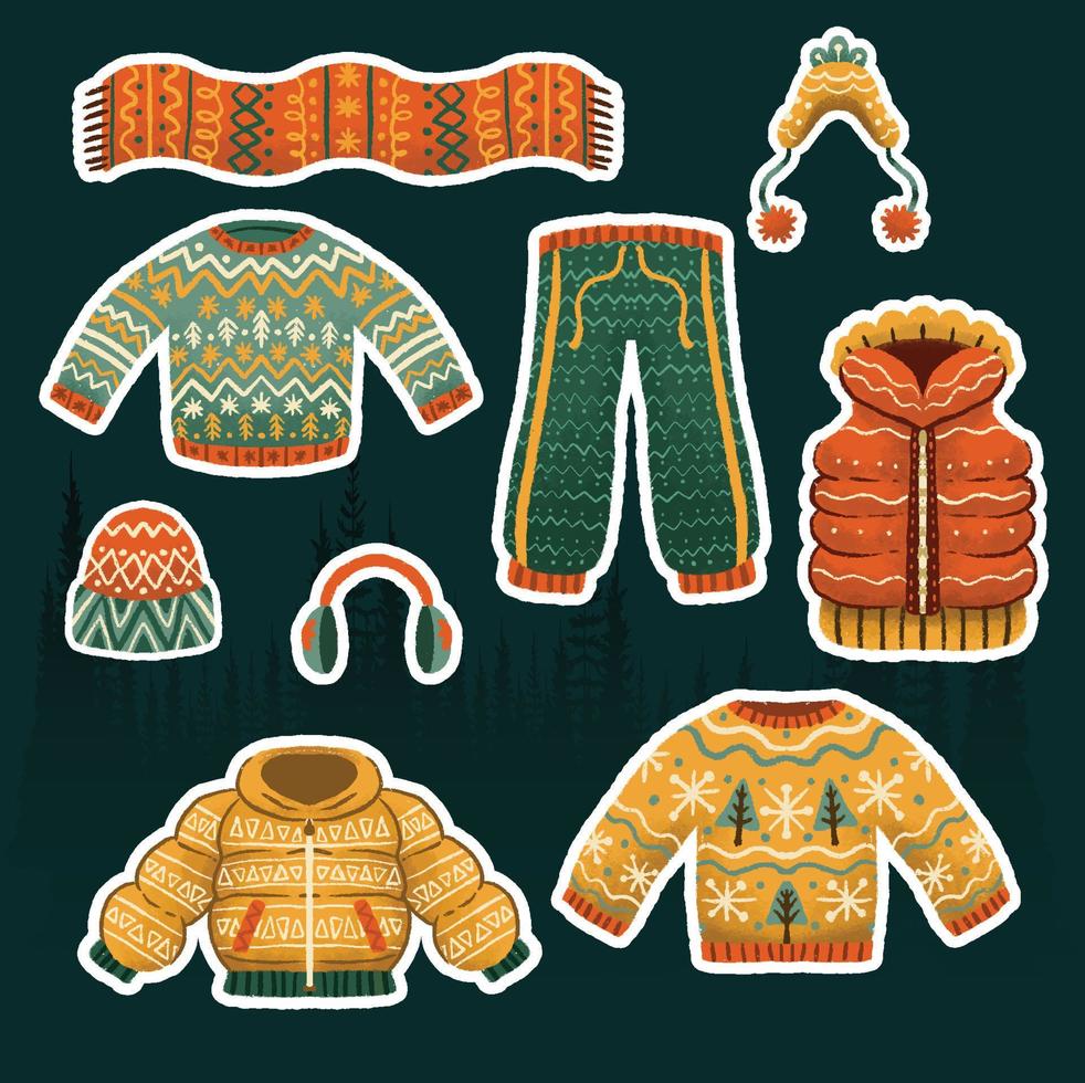 set flat design cozy winter clothes vector