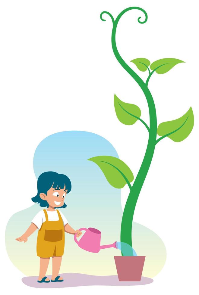 Girl Watering Plant vector