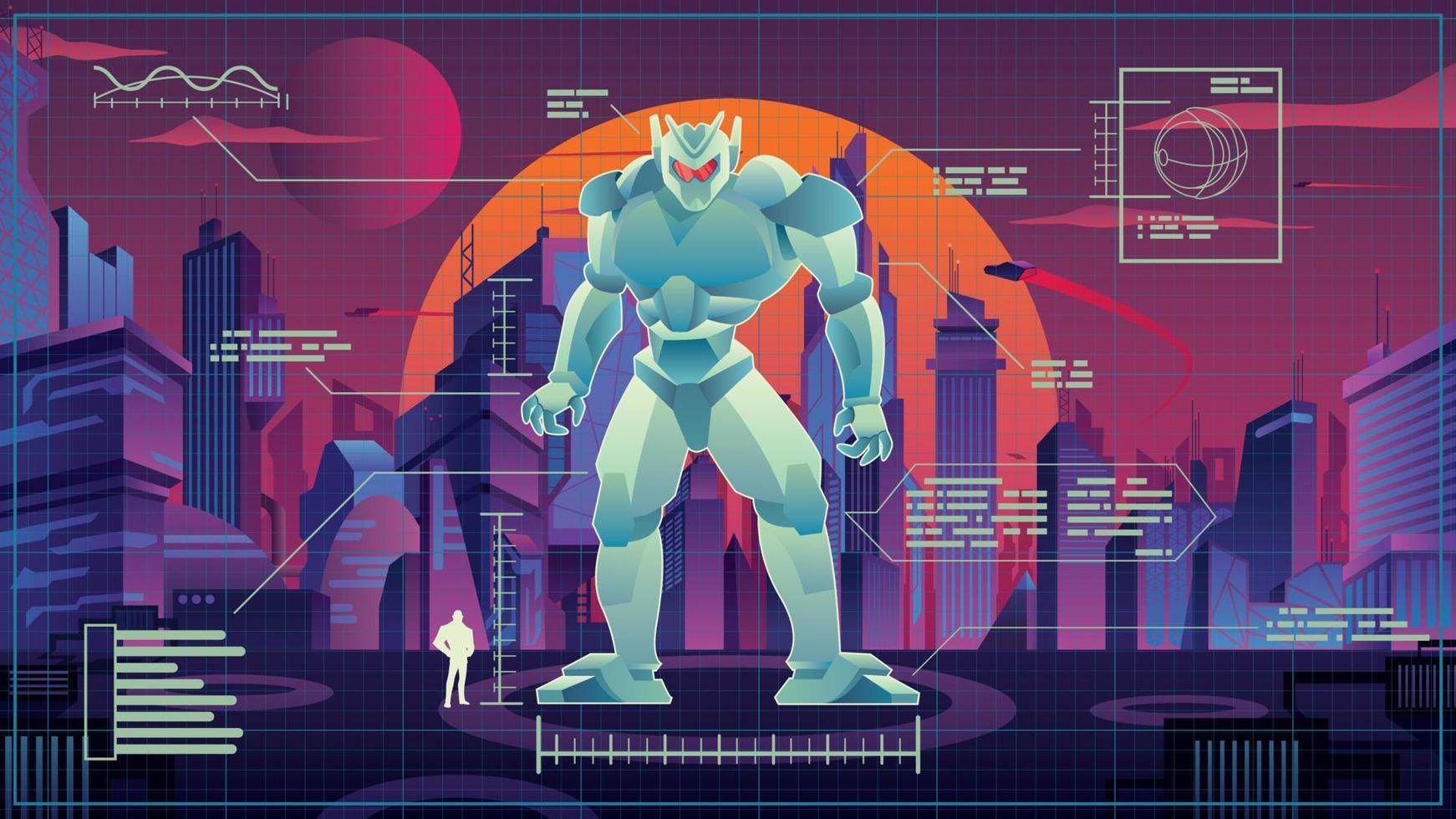 robot gigante en ciudad futurista vector