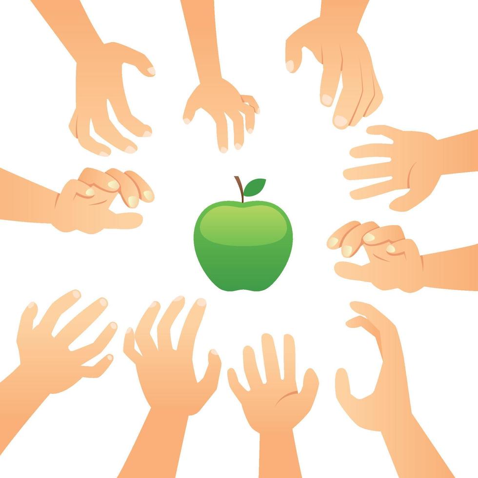 Hands Reaching To Apple vector