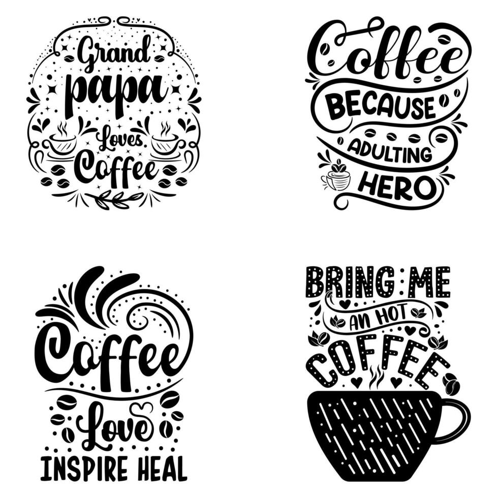 Coffee t shirt vector bundle, Set of Coffee element, Coffee cup hand draw illustration