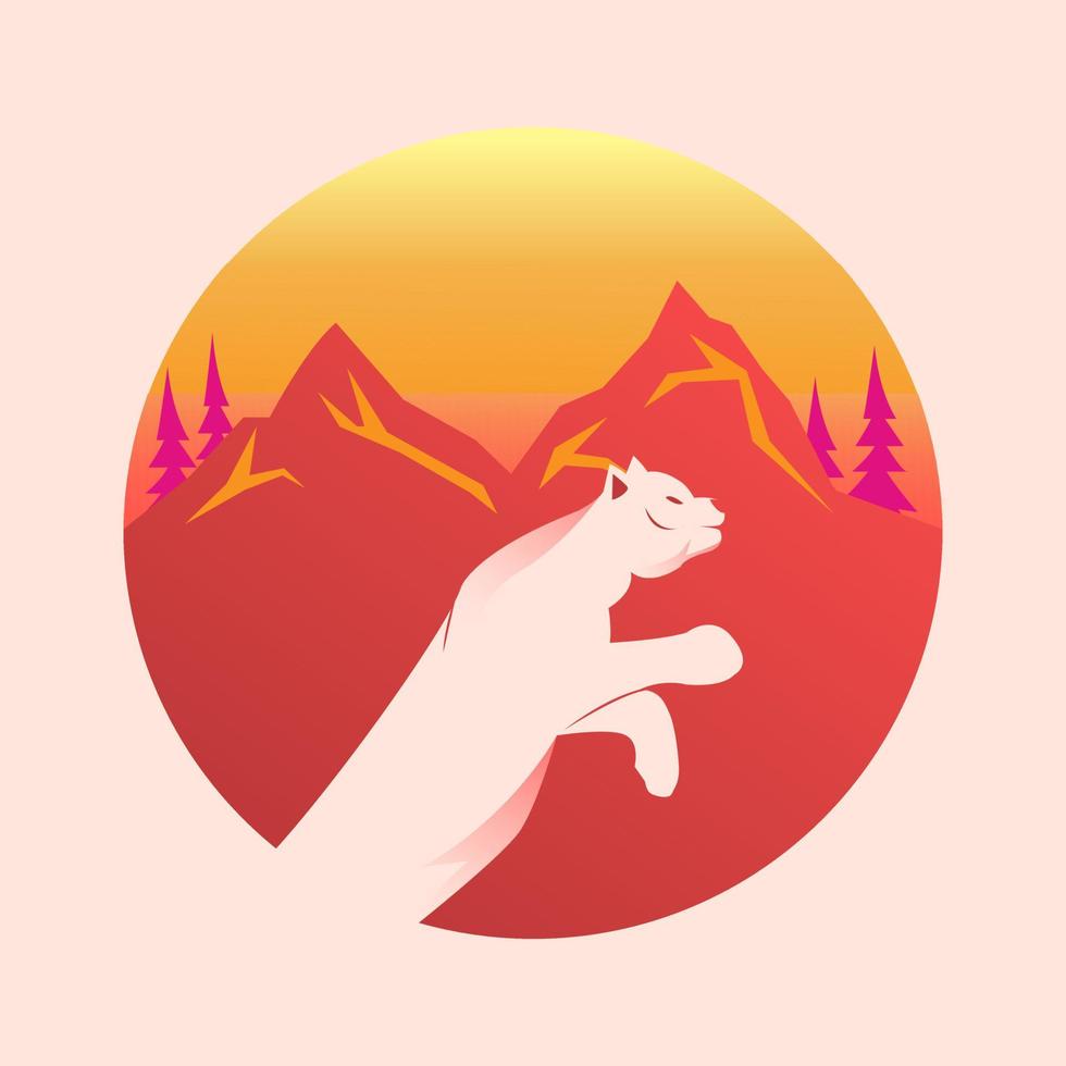 puma logo with background mountain. puma and mountain illustration vector