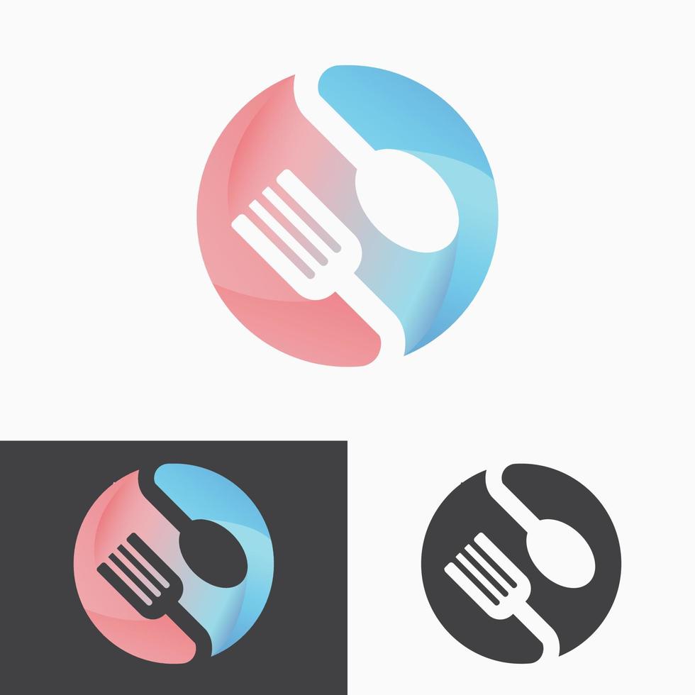 plantilla de diseño de logotipo de círculo de alimentos coloridos printmodern. vector de ilustración de cuchara y tenedor