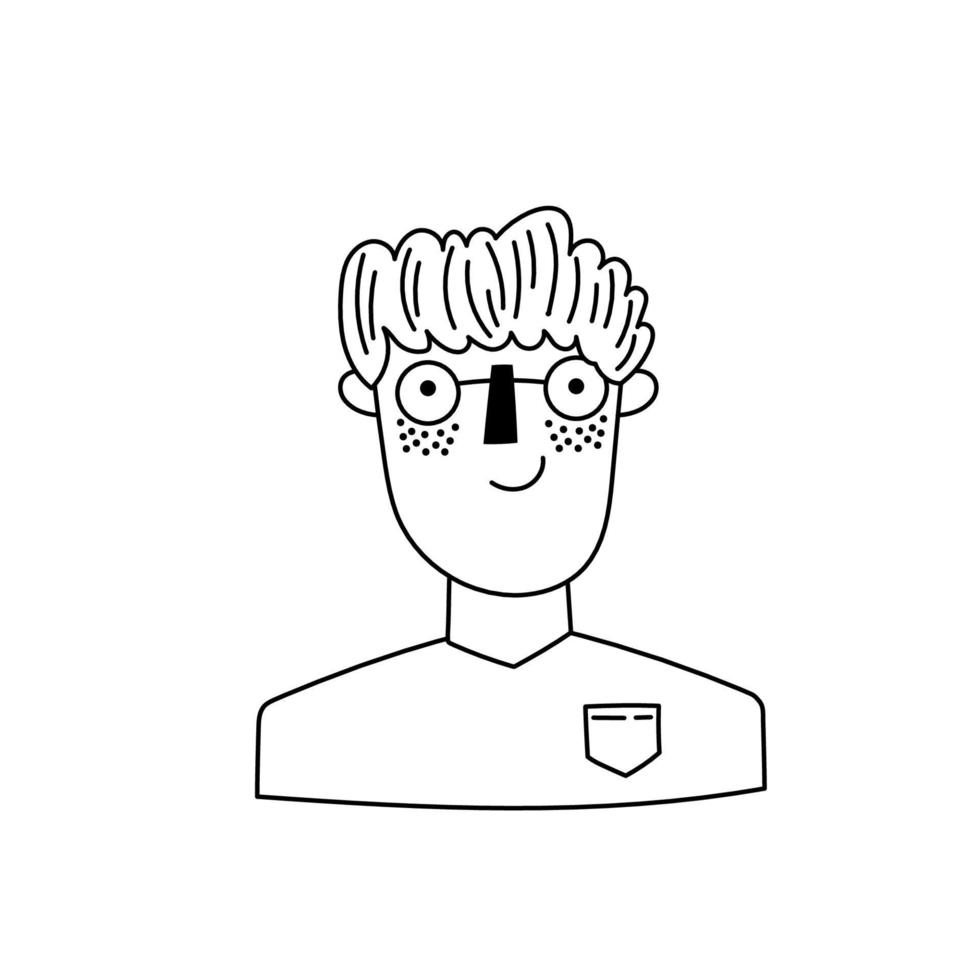 lindo joven con pecas y gafas. vector