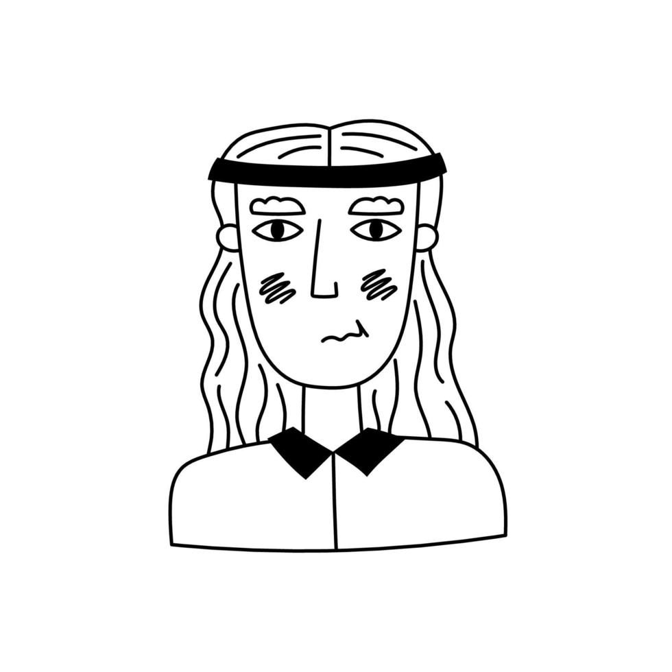 Portrait of a joyless young man with long hair vector