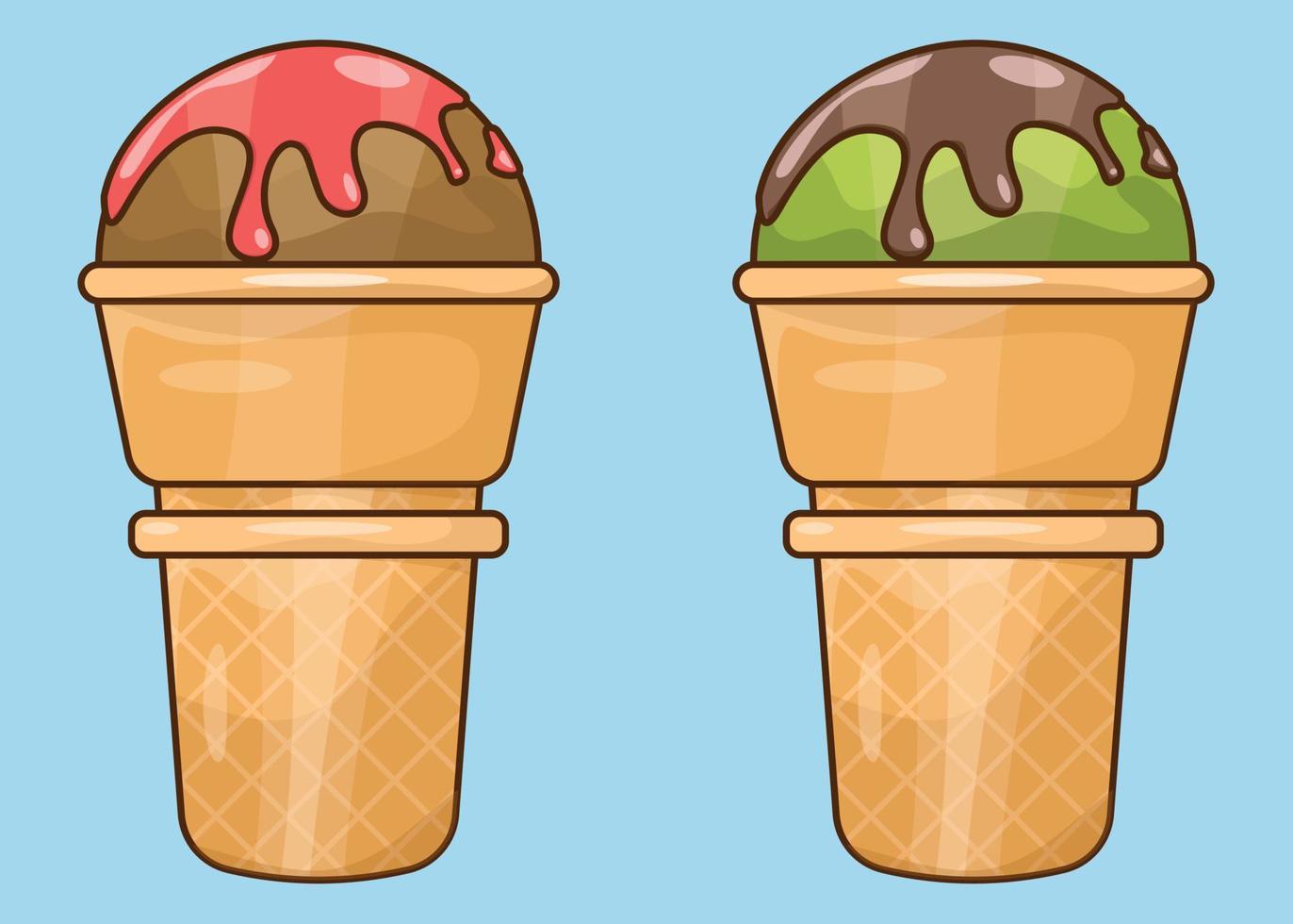 helado en conos de waffle vector de ilustración de dibujos animados