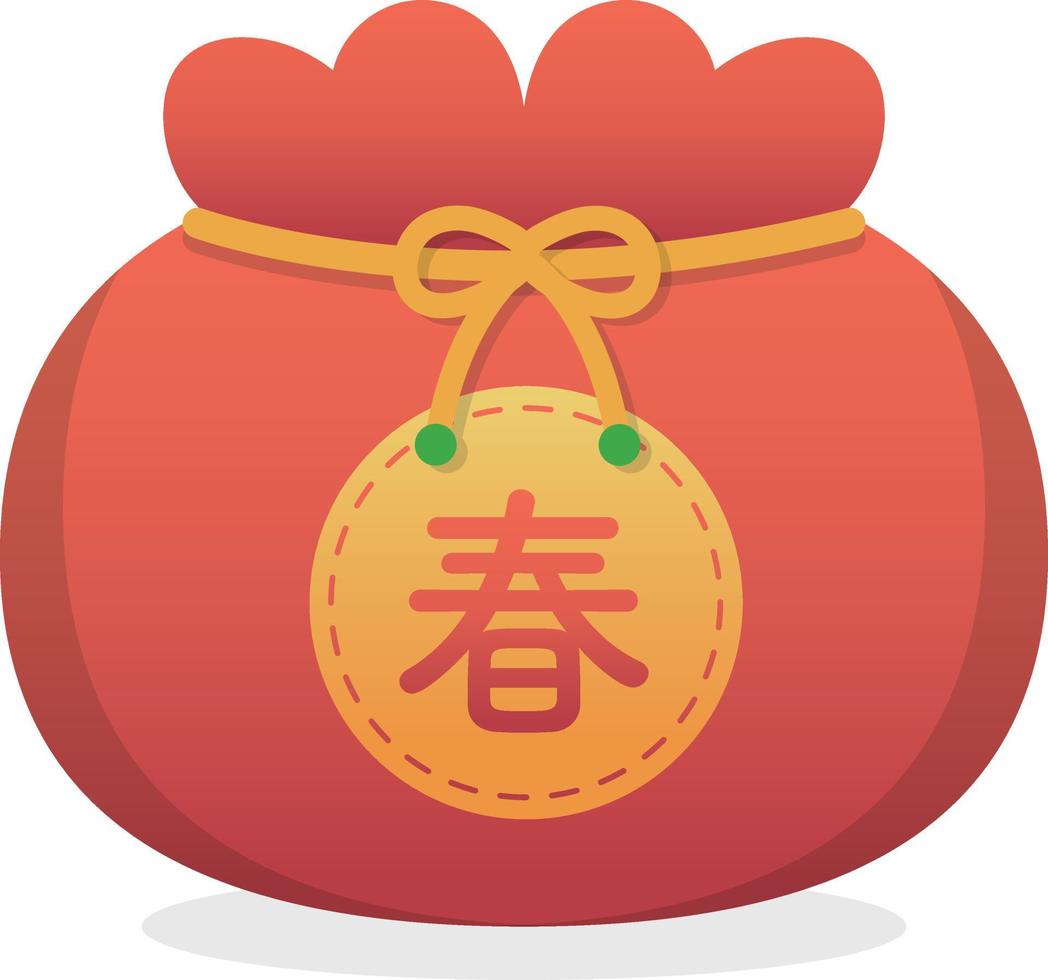Elements of Chinese New Year bag with money, culture and tradition, celebration festival, vector cartoon style
