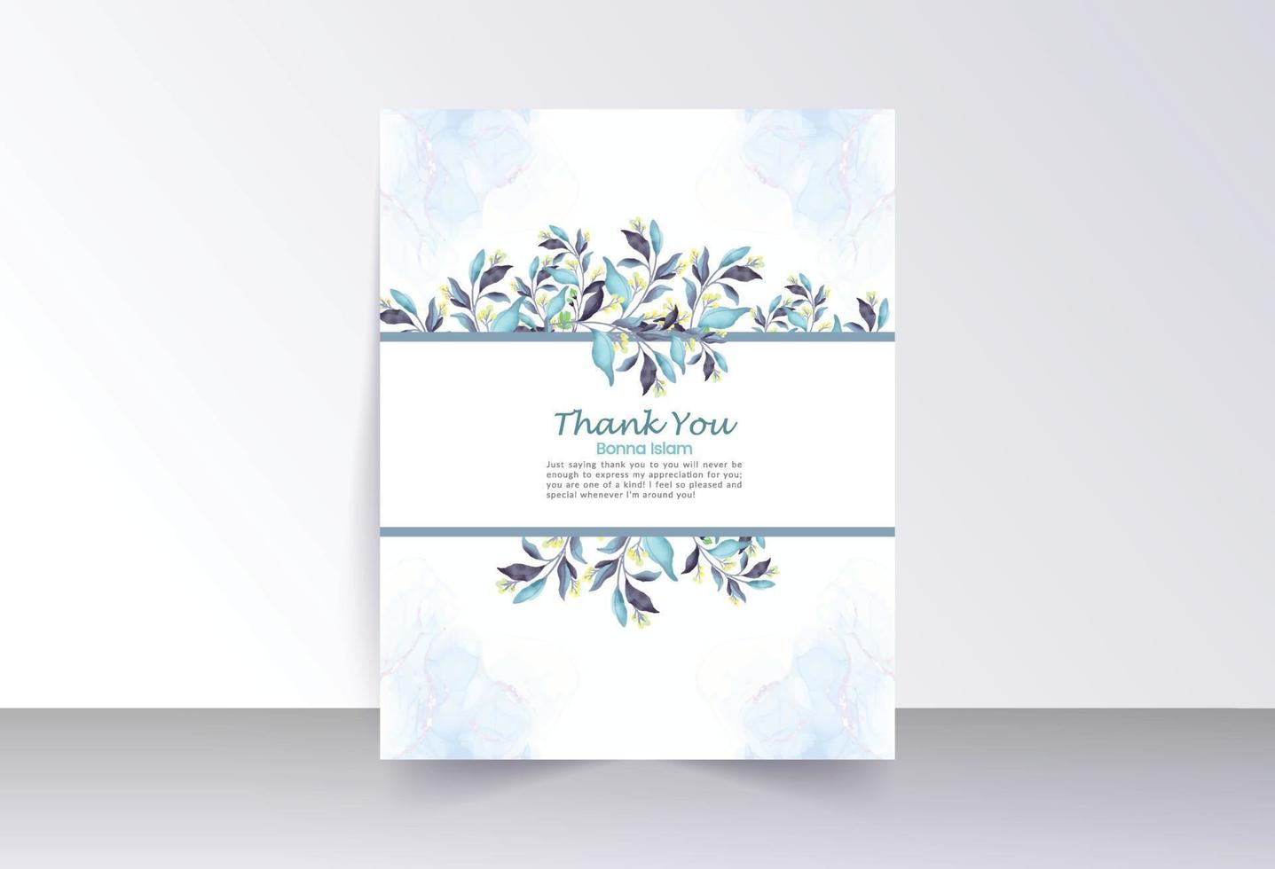 hojas de color azul profundo y azul cielo con flores silvestres tarjeta de agradecimiento vector
