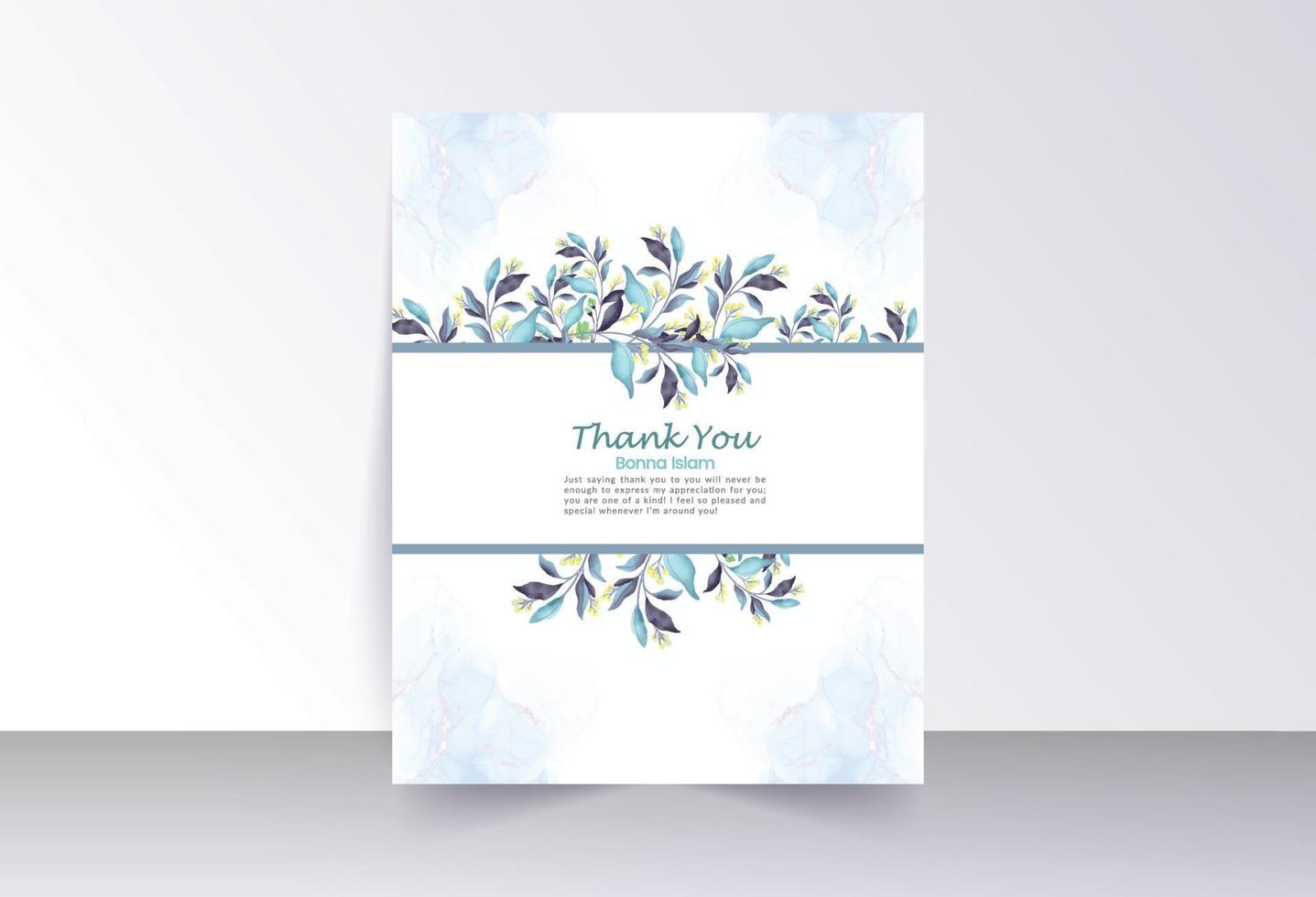 Deep blue and sky blue leaves with wild flowers thank you card vector