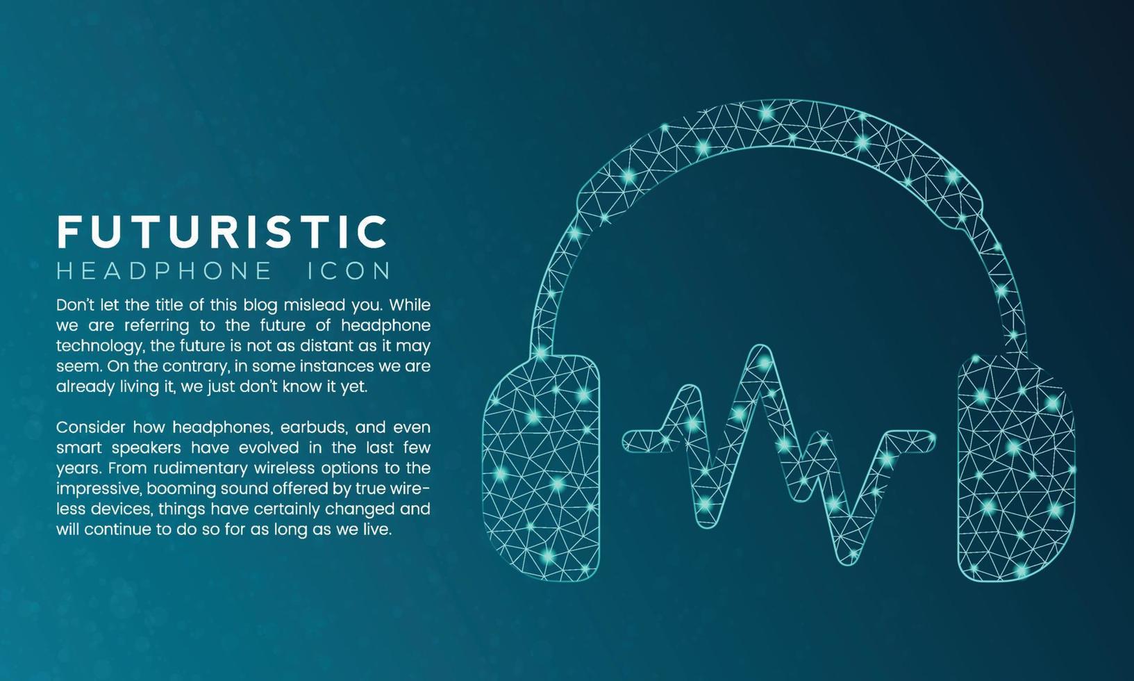 Blue futuristic headphone icon concept with polygon node connected dots and neon effect vector