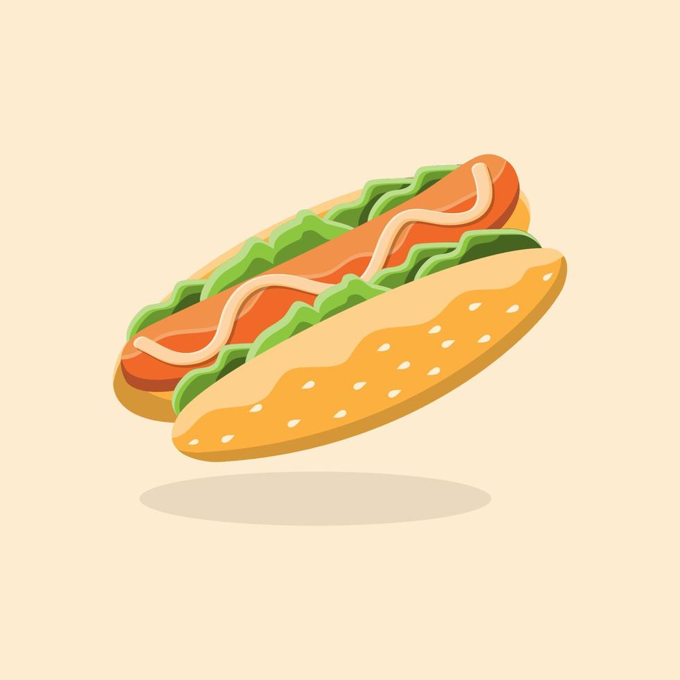 fast food hotdog with vegetables, sausage and delicious bread vector