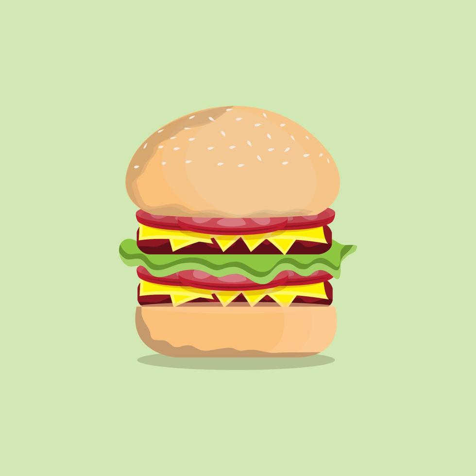 fast food burger with delicious vegetables, meat, cheese and bread vector