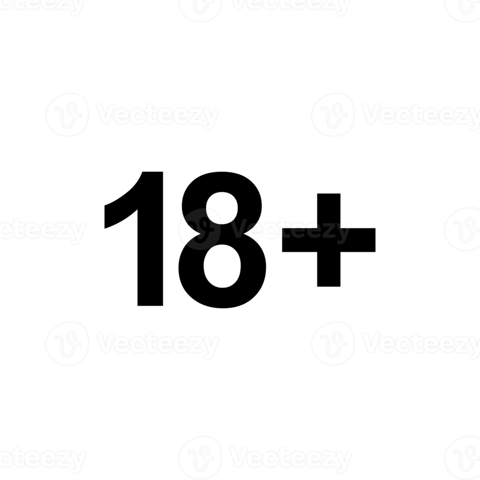 Sign of Adult Only Icon Symbol for Eighteen Plus 18 plus and Twenty One Plus 21 plus Age on White Frame. Format PNG