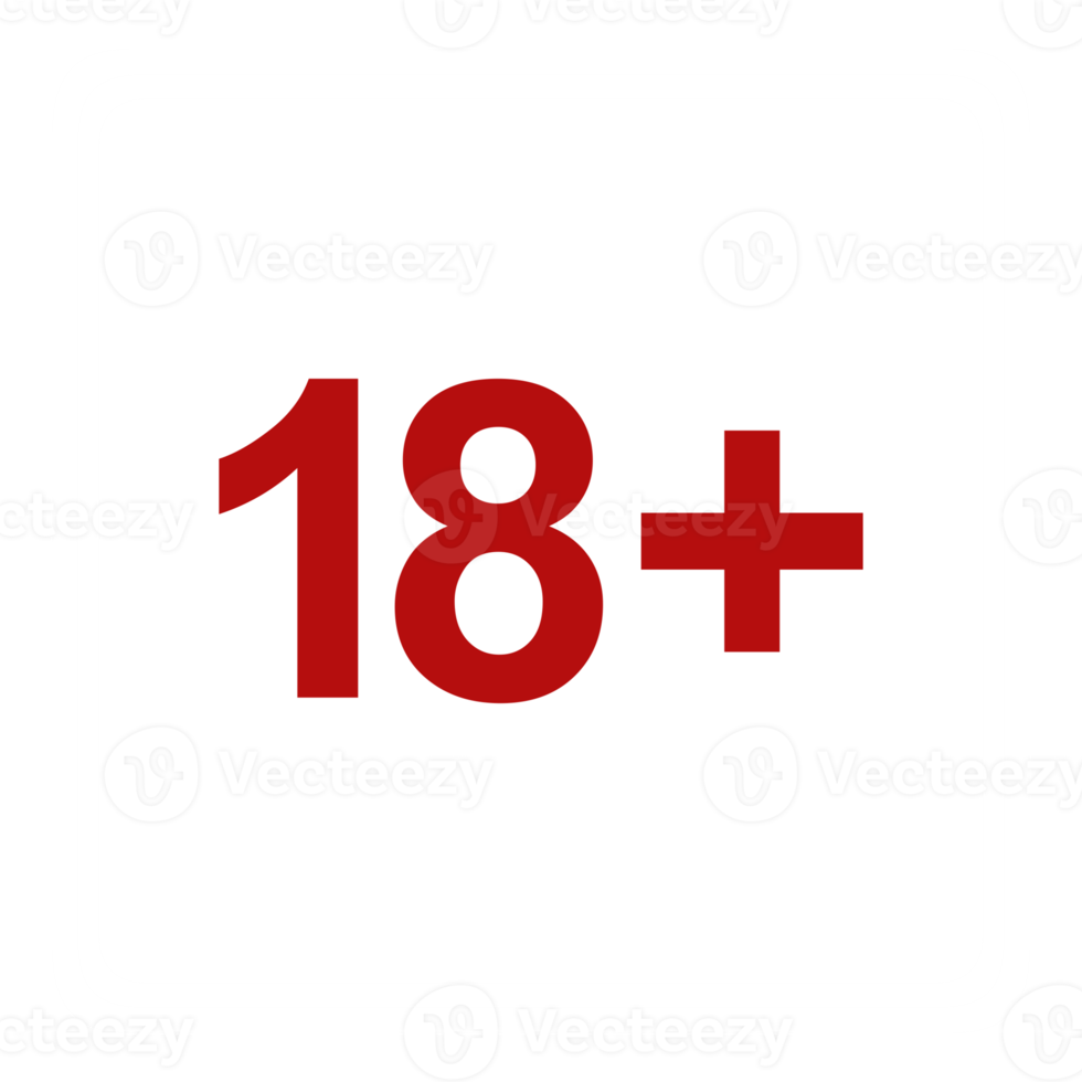 Sign of Adult Only Icon Symbol for Eighteen Plus 18 plus and Twenty One Plus 21 plus Age on White Frame. Format PNG