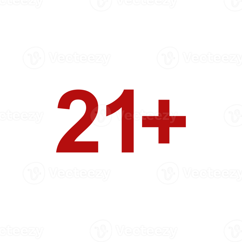 Sign of Adult Only Icon Symbol for Eighteen Plus 18 plus and Twenty One Plus 21 plus Age on White Frame. Format PNG