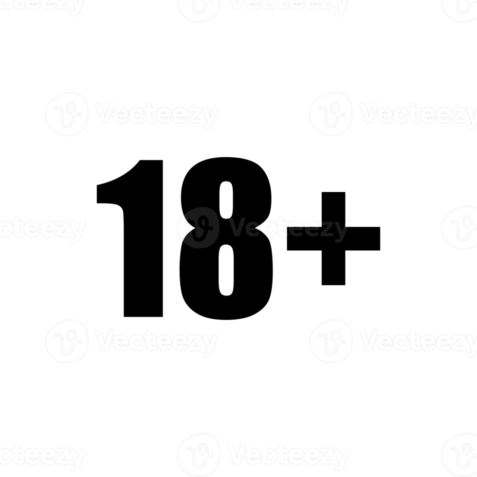 Sign of Adult Only Icon Symbol for Eighteen Plus 18 plus and Twenty One Plus 21 plus Age on White Frame. Format PNG