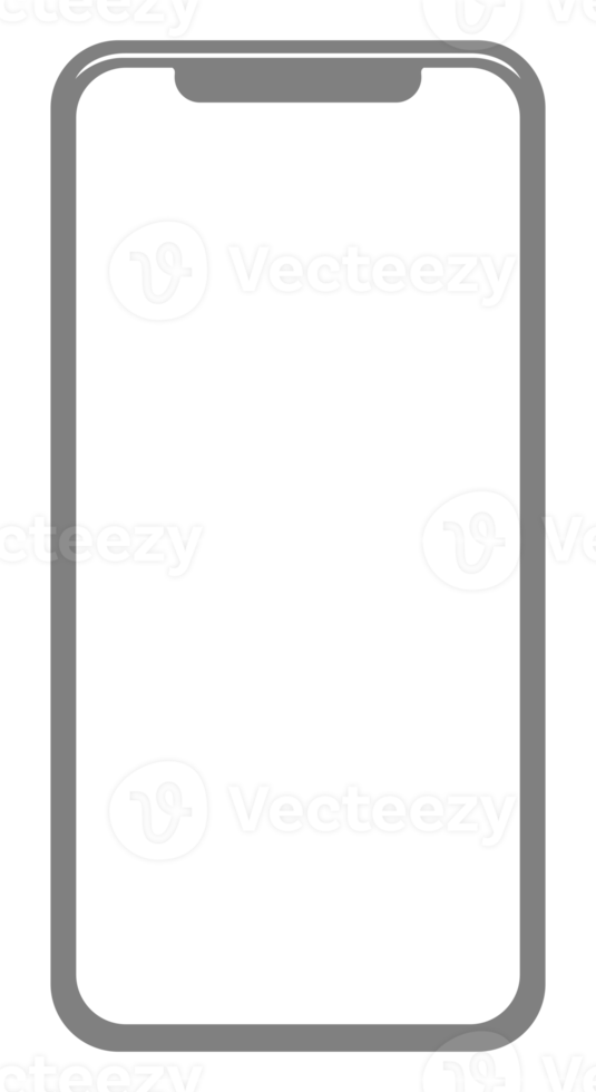 vista frontal de la silueta del teléfono inteligente para maqueta con pantalla en blanco. formato png