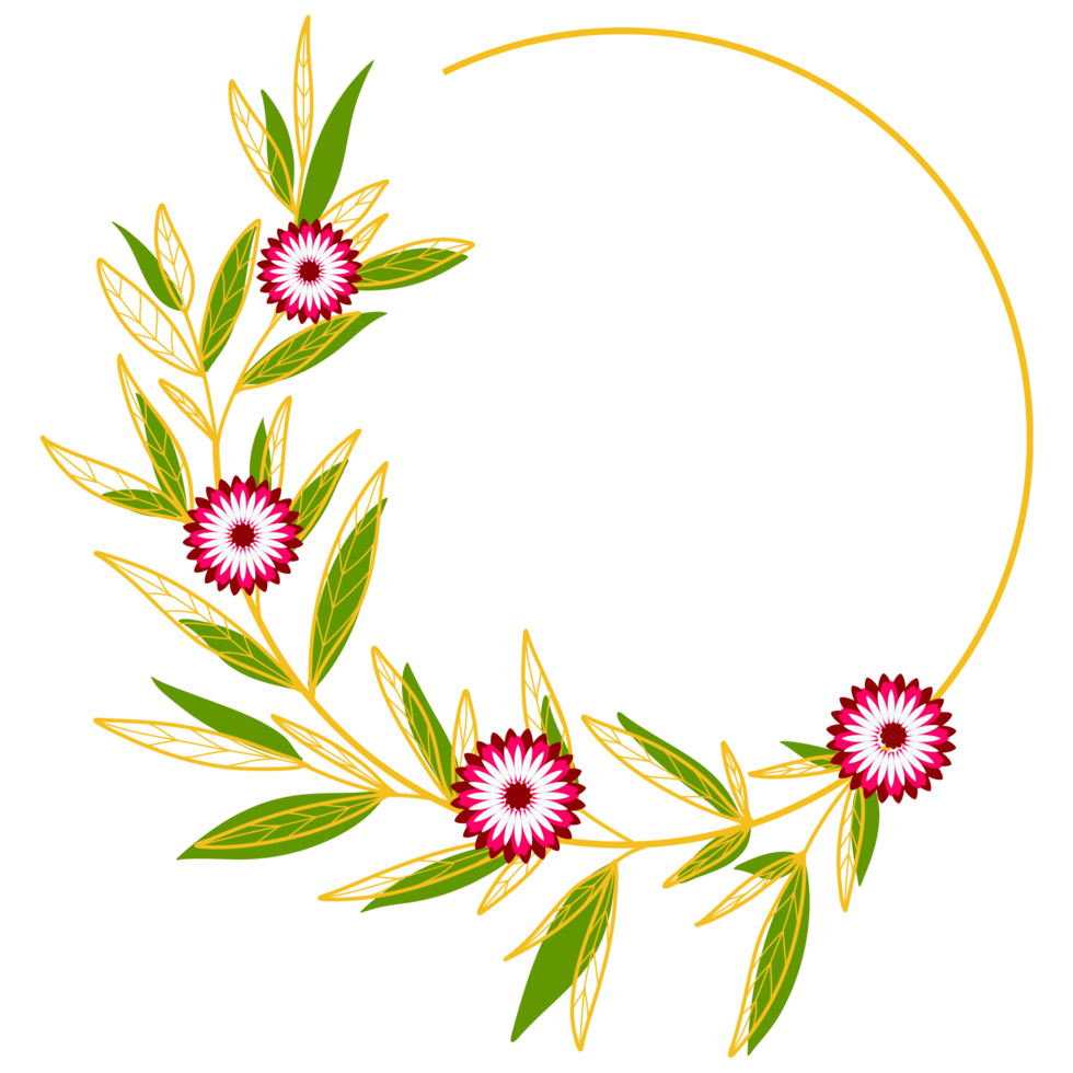 moldura de círculo de folhas de ouro com flor rosa png