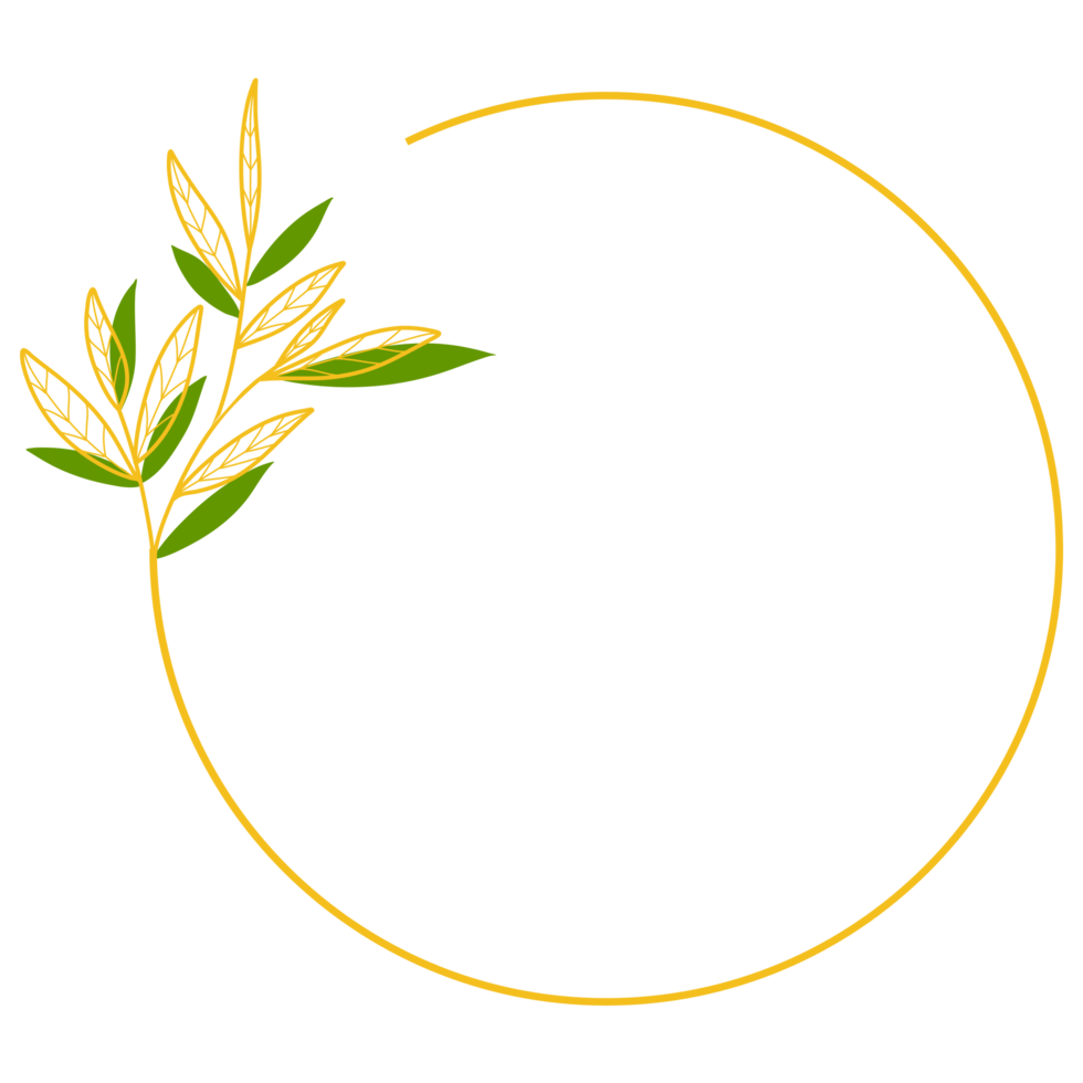 guld cirkel ram med löv png