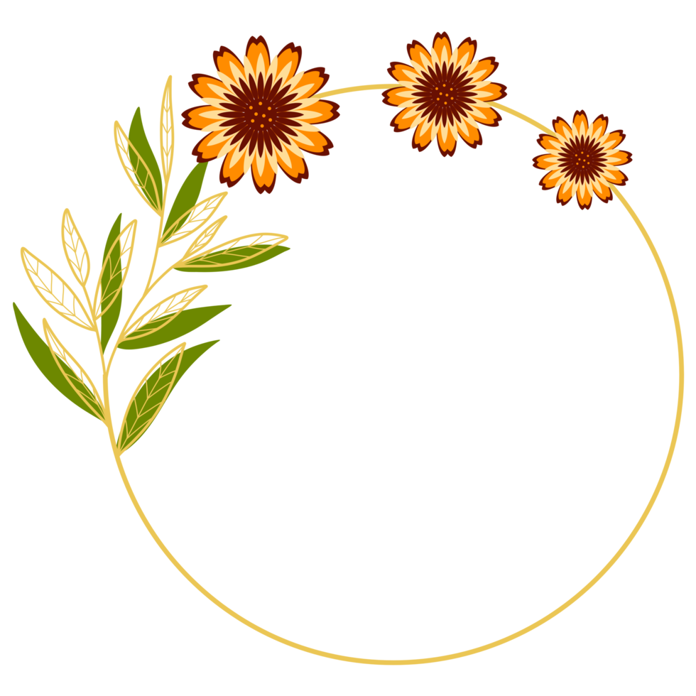 cadre de cercle de feuilles d'or avec fleur d'oranger png