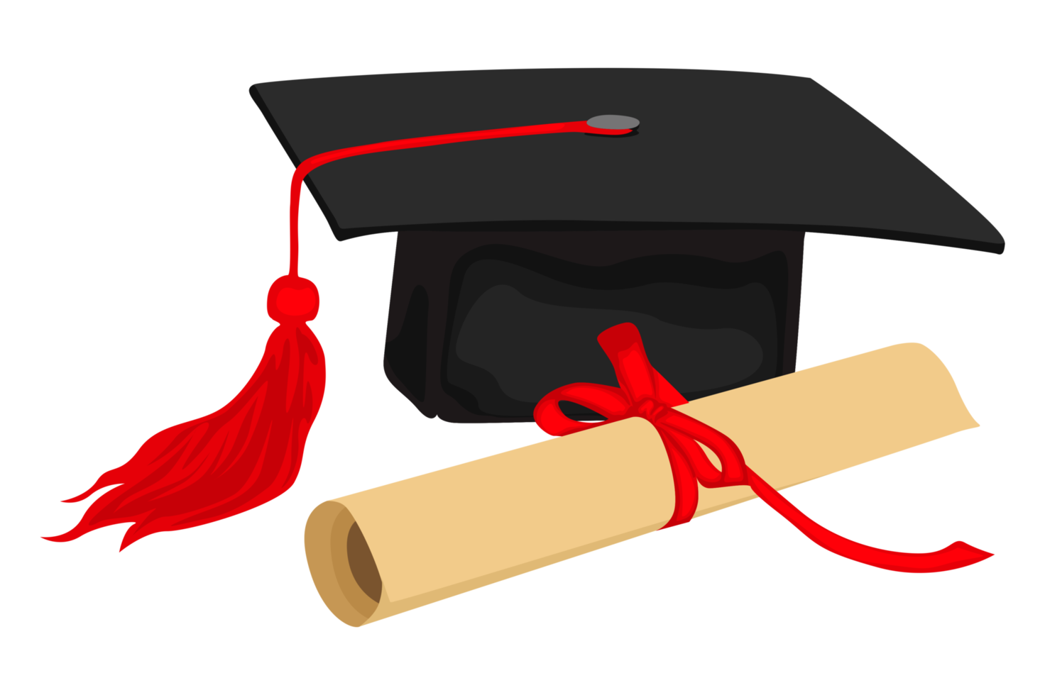 article de graduation - chapeau de graduation et rouleau de certificat de graduation png