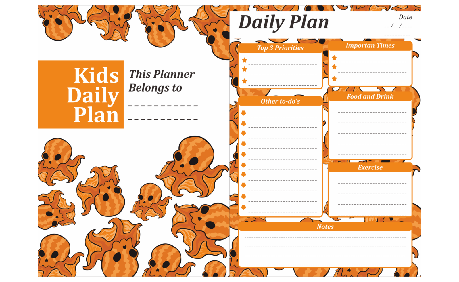 Kids Daily Plan Design with halloween skull octopus monster theme png