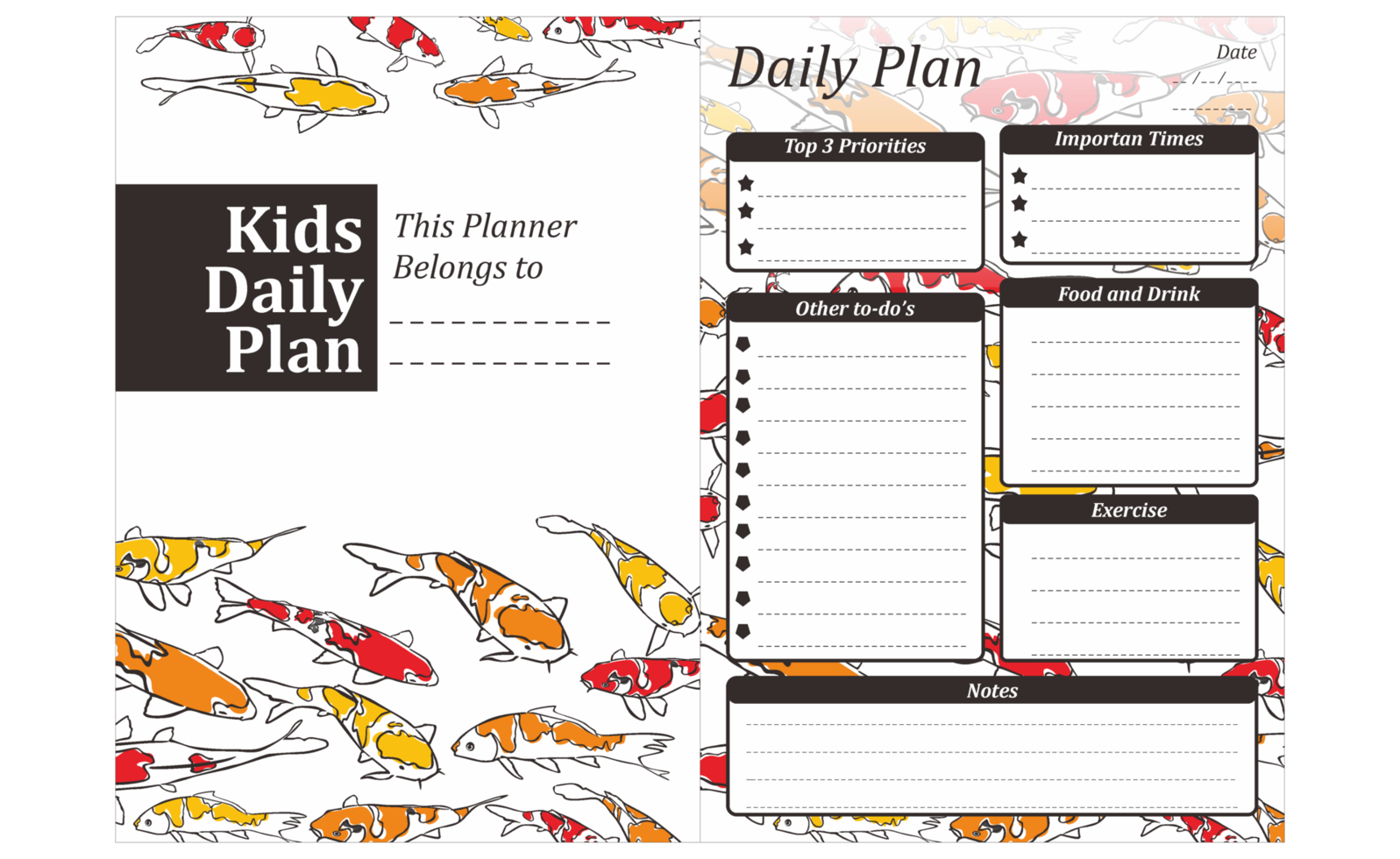 Kinder-Tagesplan-Design mit Koi-Fisch-Thema png
