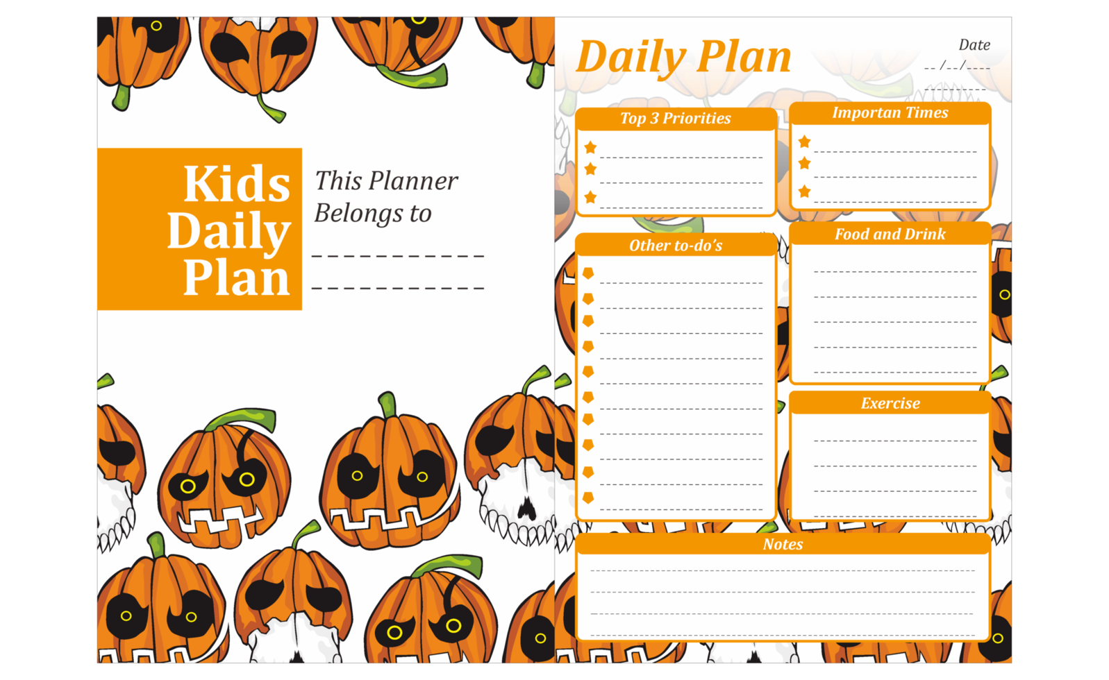 kinderen dagelijks plan ontwerp met halloween pompoen thema png