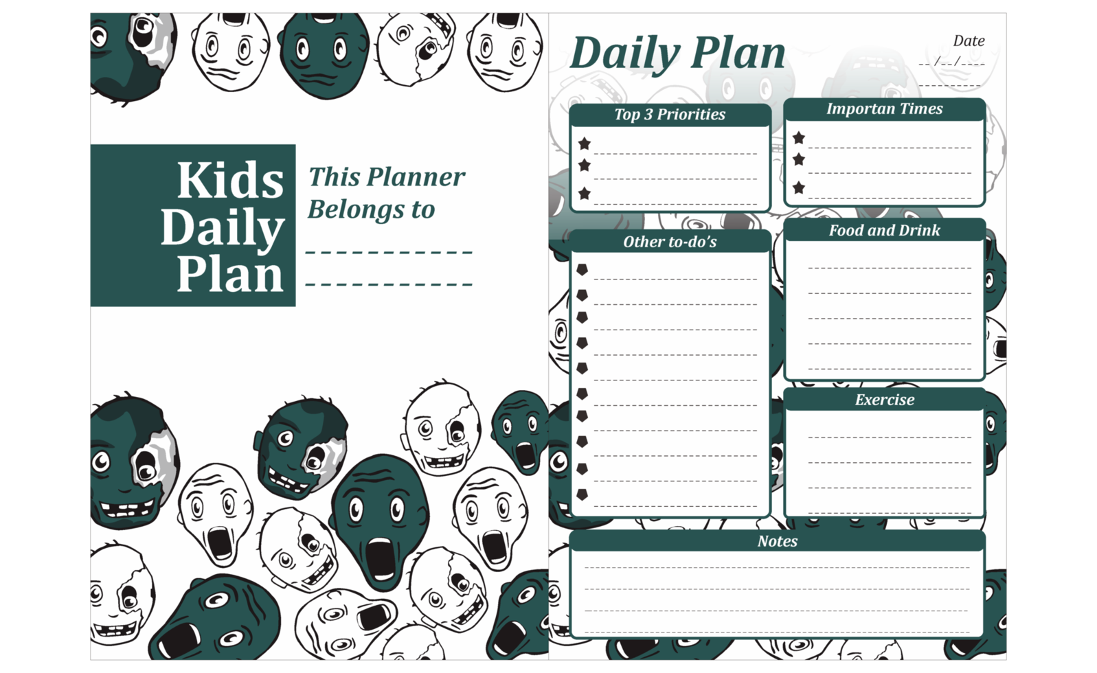 Kids Daily Plan Design with halloween zombie theme png