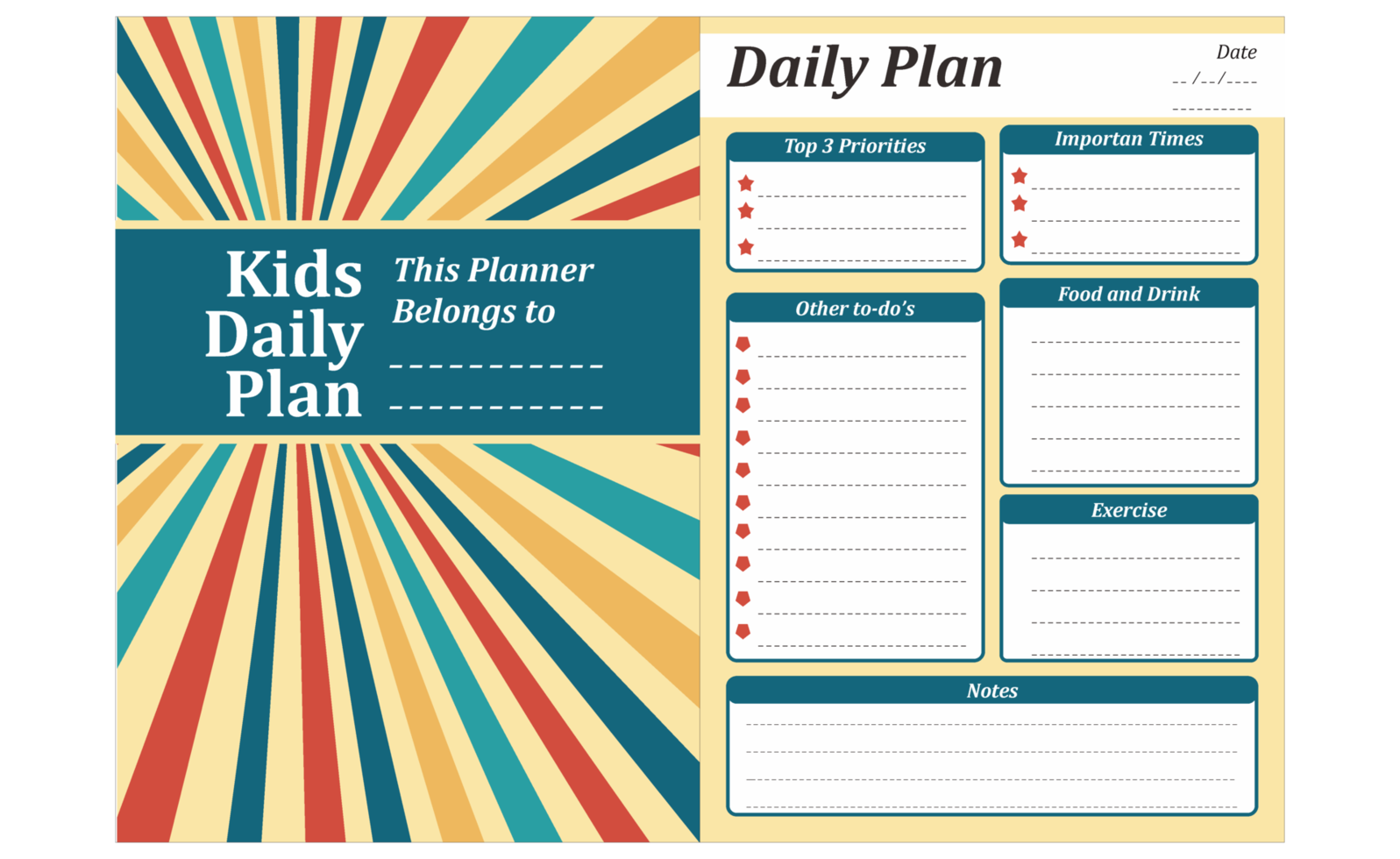 diseño de plan diario para niños con tema vintage retro de rayas png