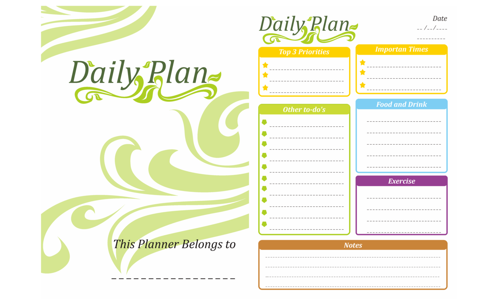 Kids Daily Plan Design with swirl ornament theme png