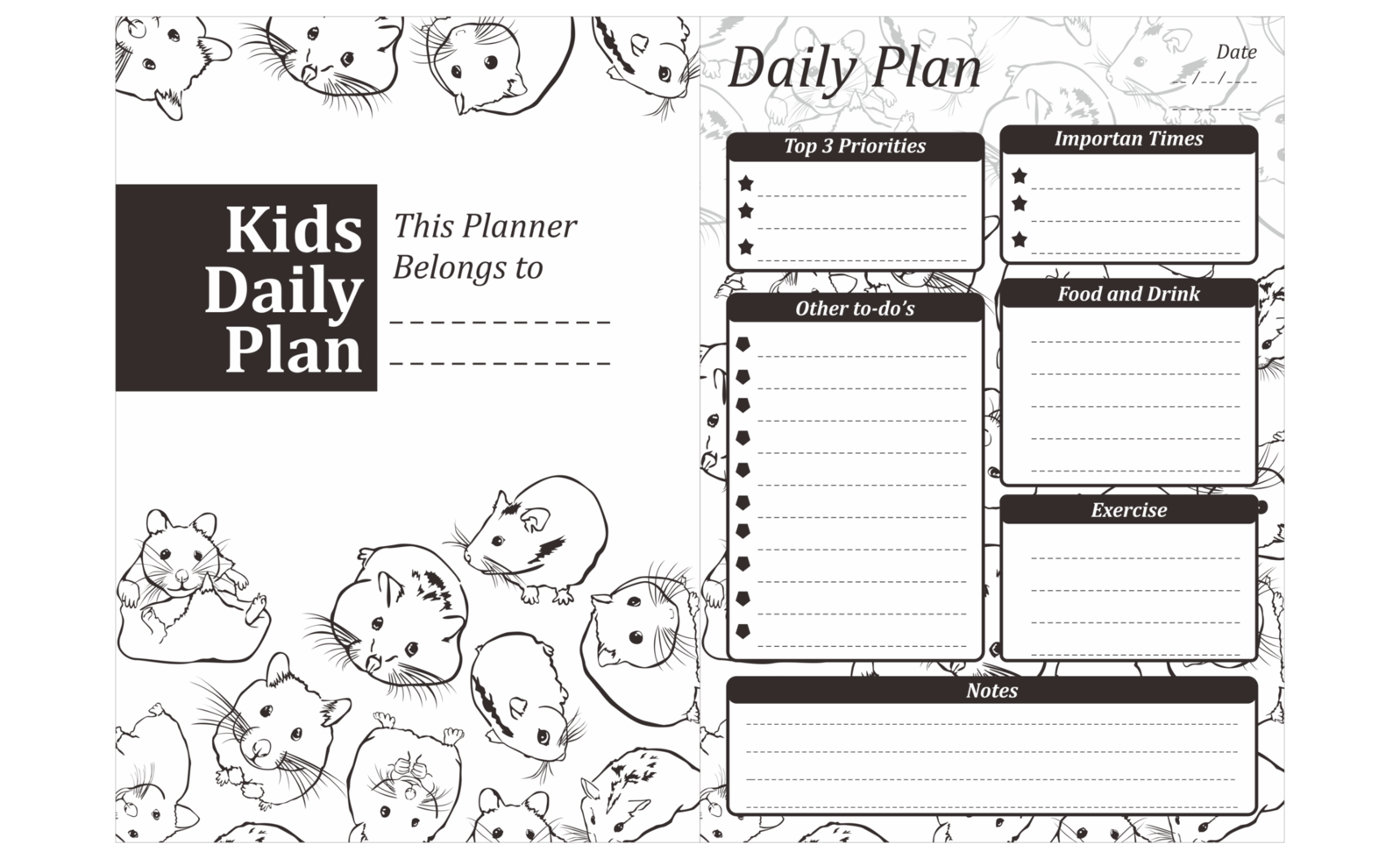 kinderen dagelijks plan ontwerp met schattig hamster lijn kunst thema png
