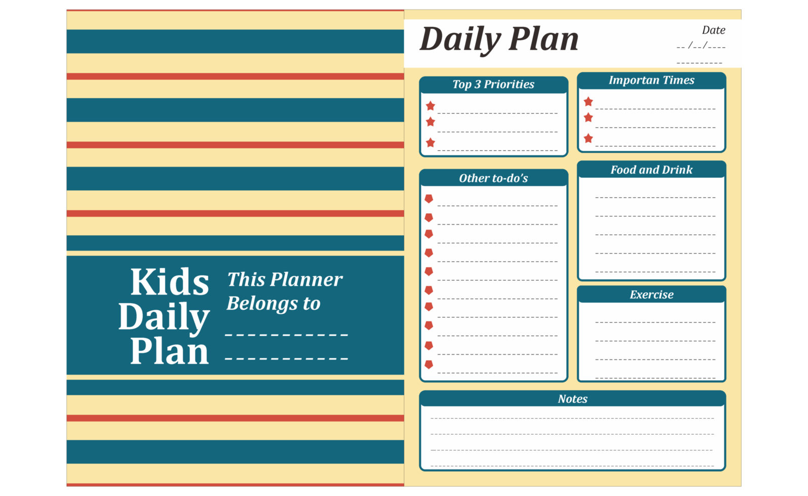 Kids Daily Plan Design with Stripe Retro vintage theme png