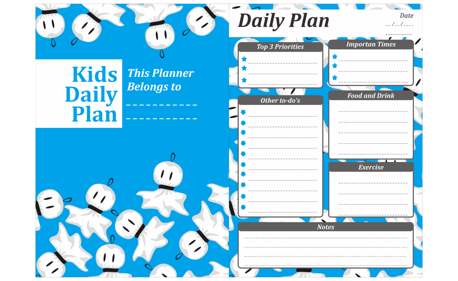 Kids Daily Plan Design with japanese rain doll - Teru Teru Bozu theme png