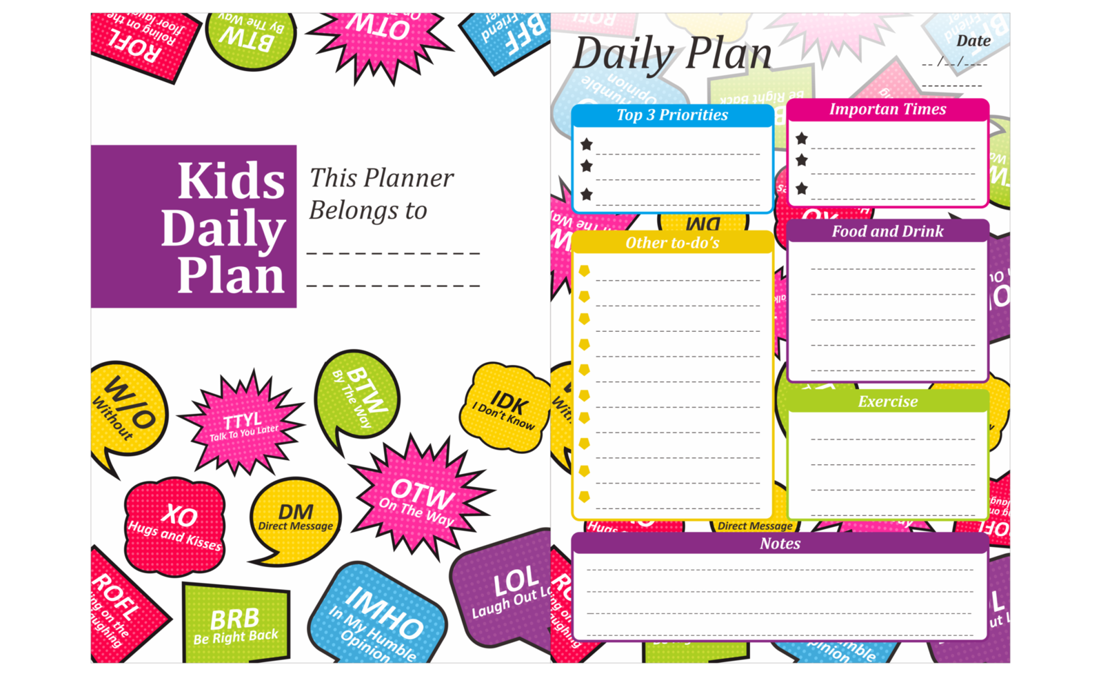 Kids Daily Plan Design with abbreviation Ballon Chat theme png