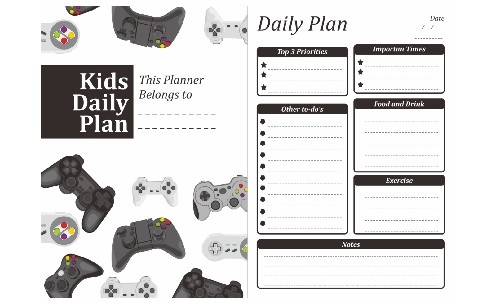 Kids Daily Plan Design with gamepad theme png