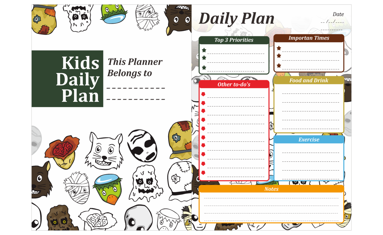 Kids Daily Plan Design with halloween cartoon character monster  theme png