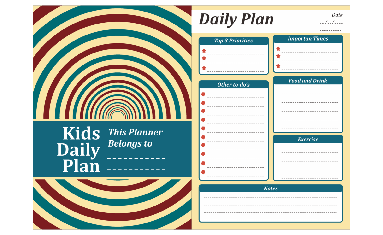 diseño de plan diario para niños con tema vintage retro de onda circular png