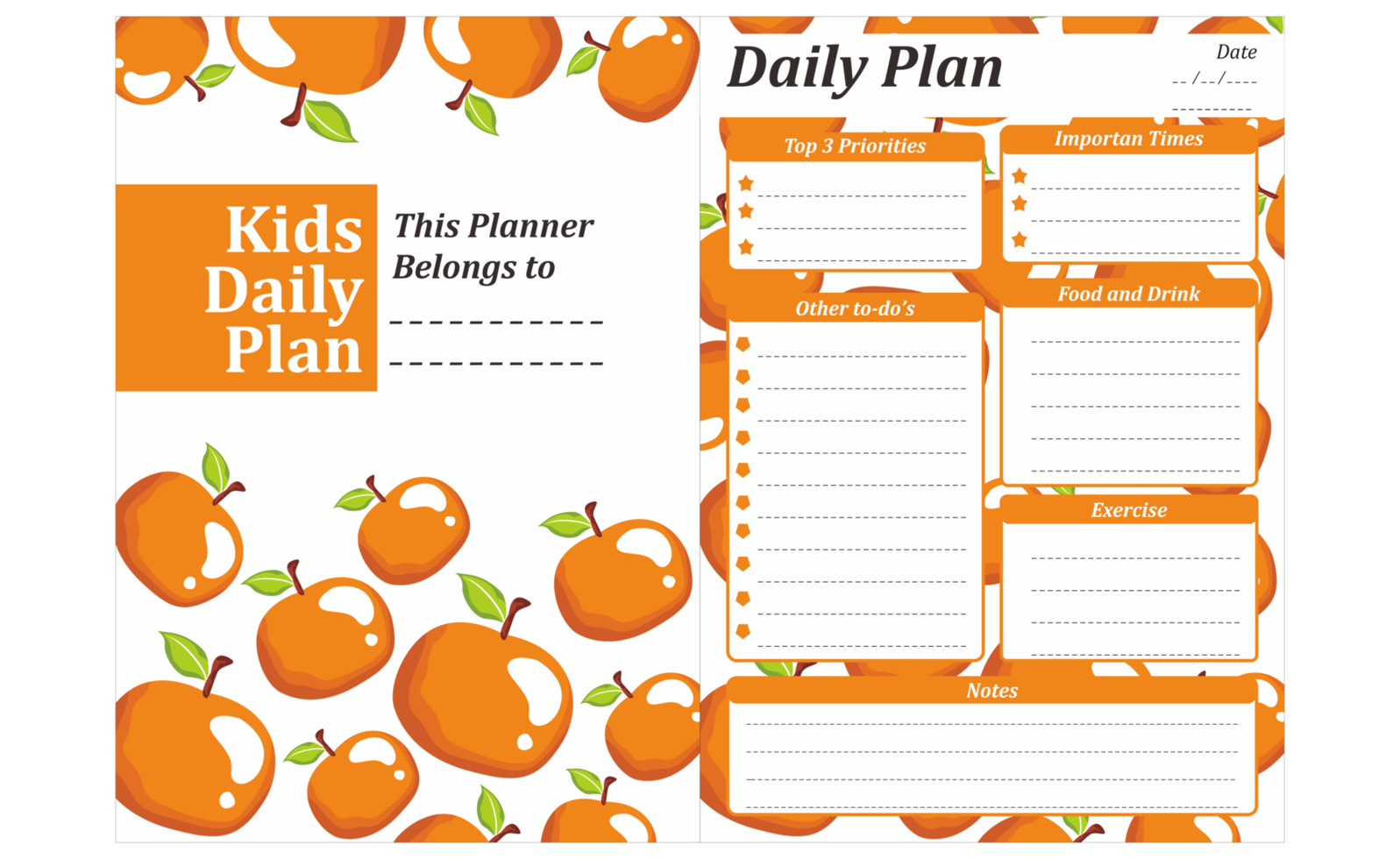 Kids Daily Plan Design with orange fruit theme png