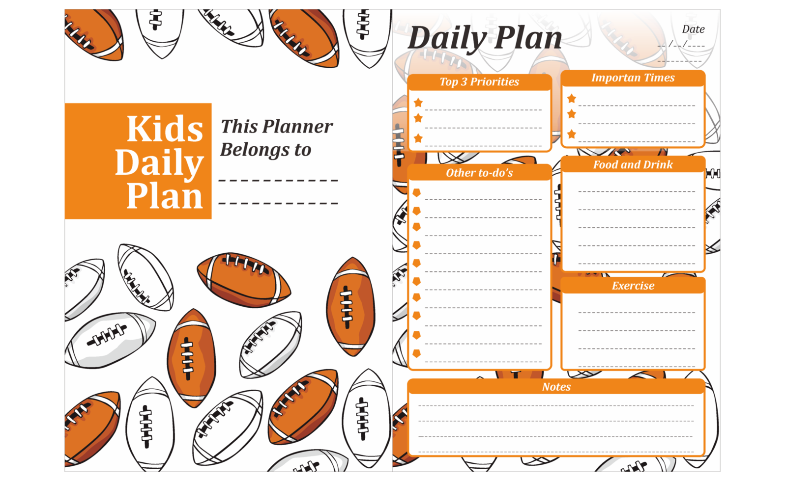 Kids Daily Plan Design with rugby ball theme png